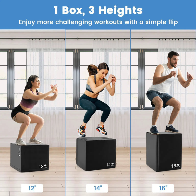 3 In 1 Foam Plyometric Box with 3 Heights and Easy-to-Clean PU Cover by DirectDeals