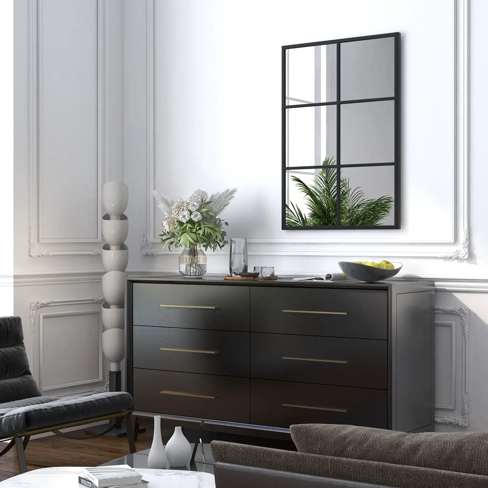 3-Layered Decorative Wall Mirror with Metal Frame for Dining Living Room-Black by DirectDeals