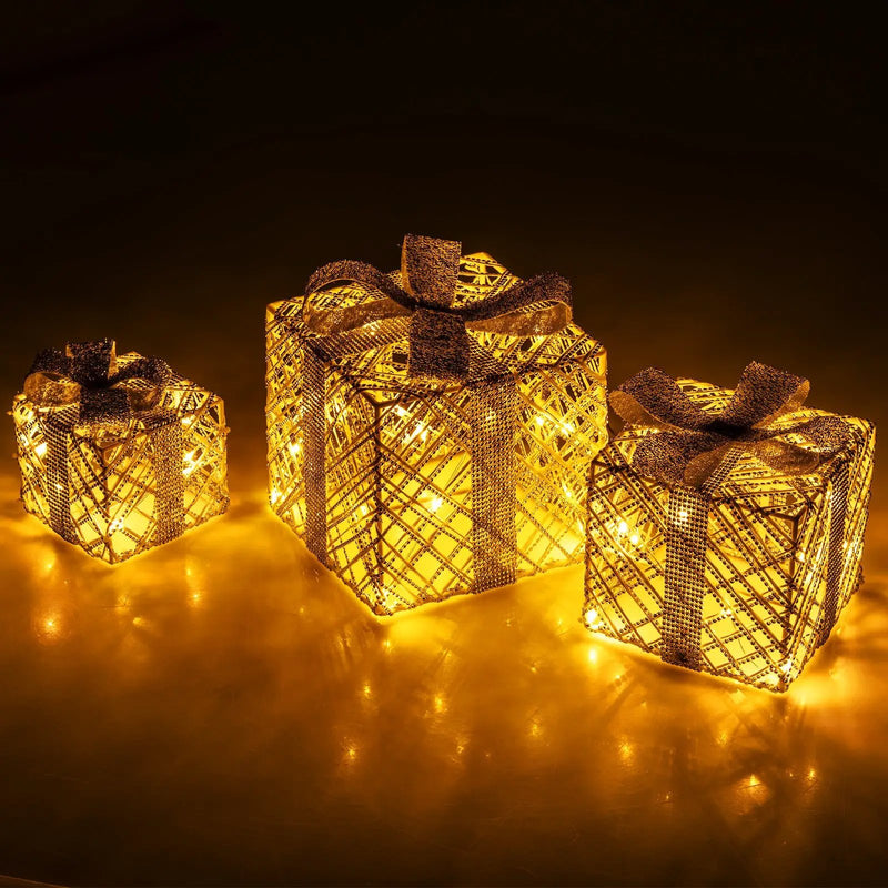 3 Pack Christmas Lighted Gift Box with 50 LED Lights and Detachable Bows by DirectDeals