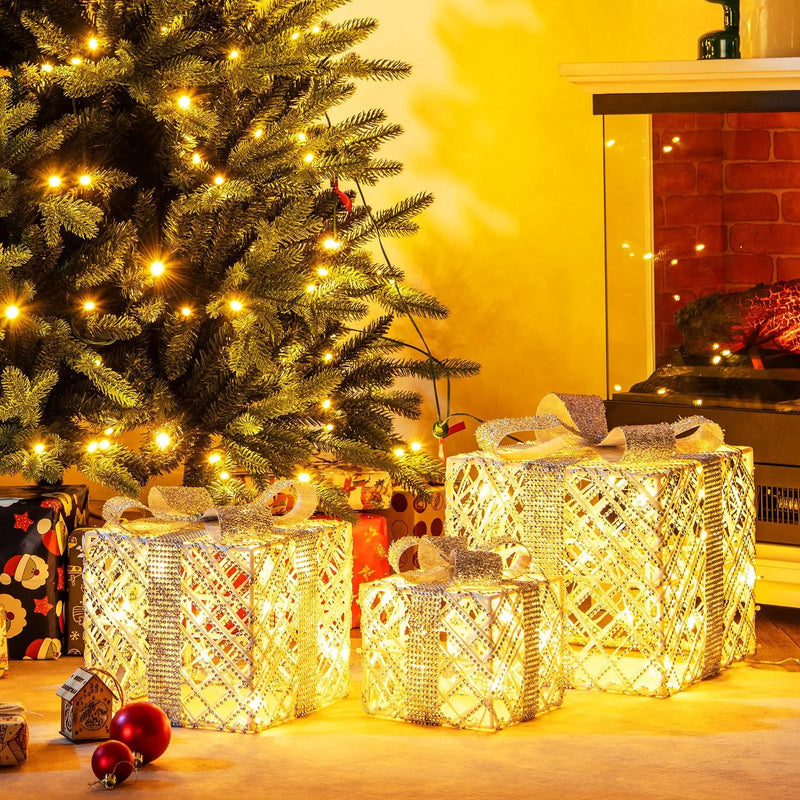 3 Pack Christmas Lighted Gift Box with 50 LED Lights and Detachable Bows by DirectDeals