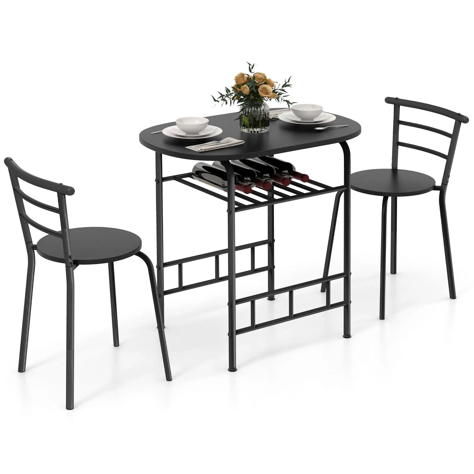 3 pcs Home Kitchen Bistro Pub Dining Table 2 Chairs Set by DirectDeals