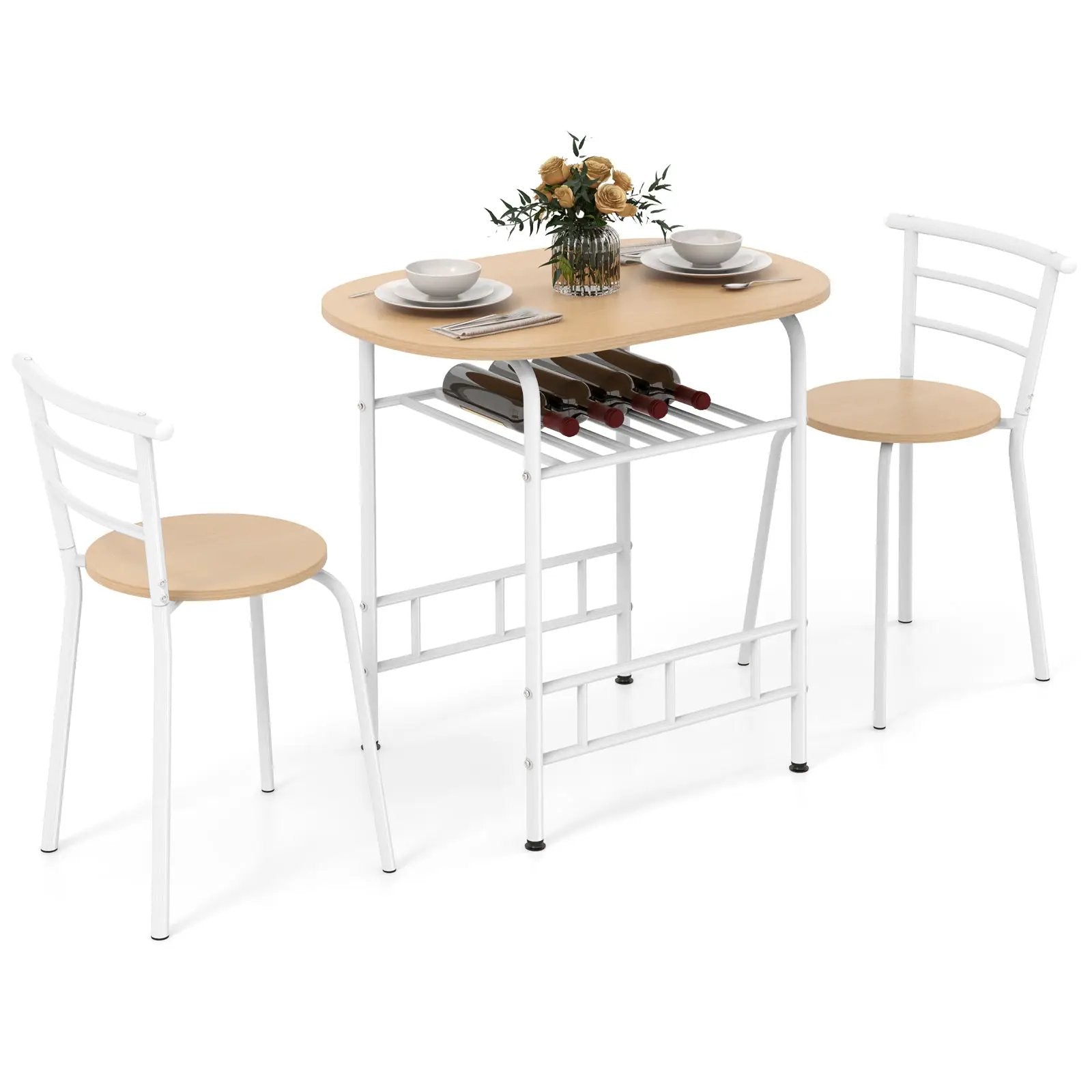 3 pcs Home Kitchen Bistro Pub Dining Table 2 Chairs Set by DirectDeals