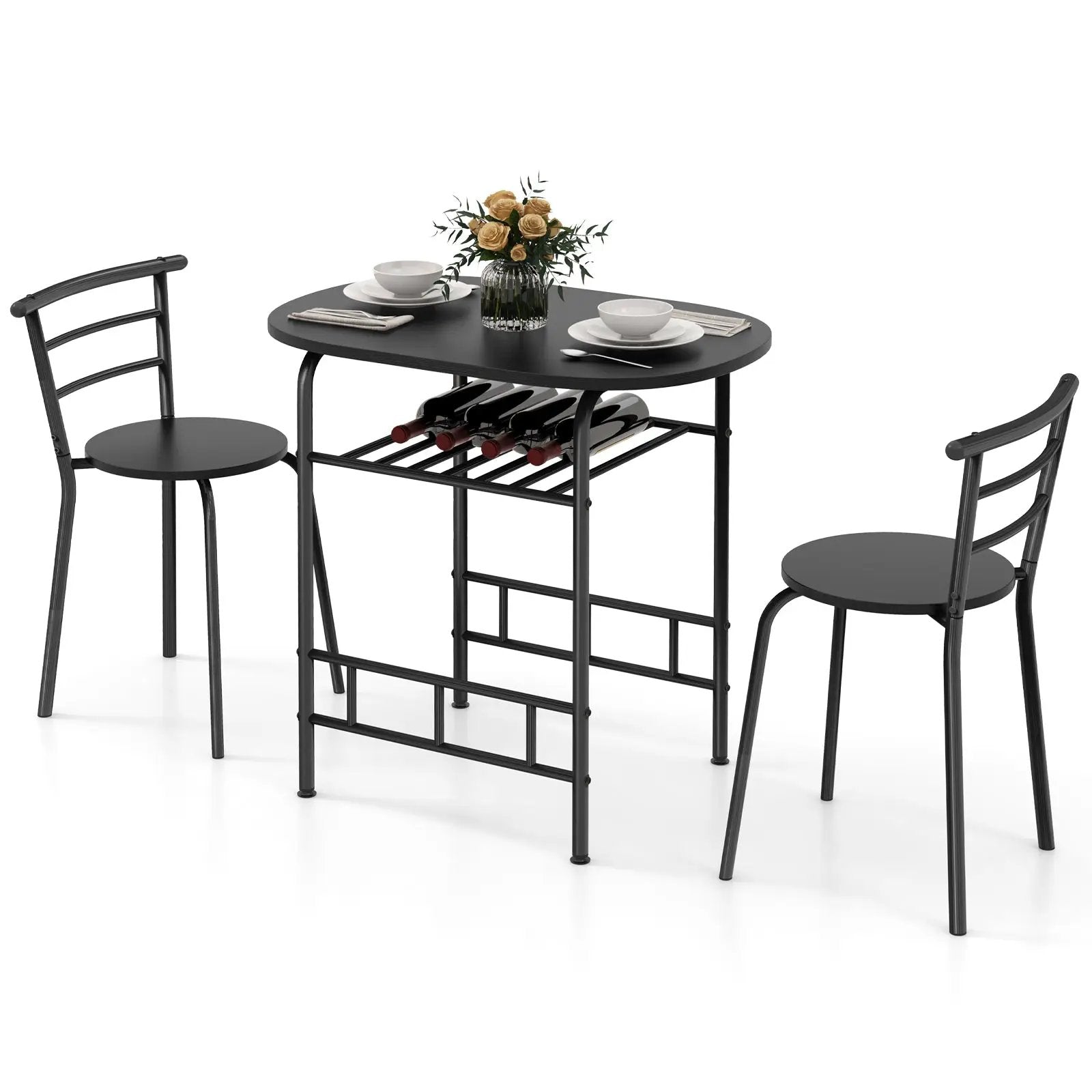 3 pcs Home Kitchen Bistro Pub Dining Table 2 Chairs Set by DirectDeals