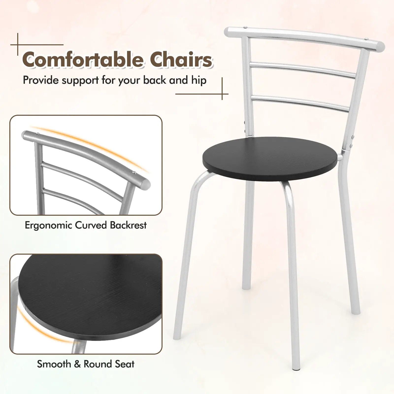 3 pcs Home Kitchen Bistro Pub Dining Table 2 Chairs Set by DirectDeals