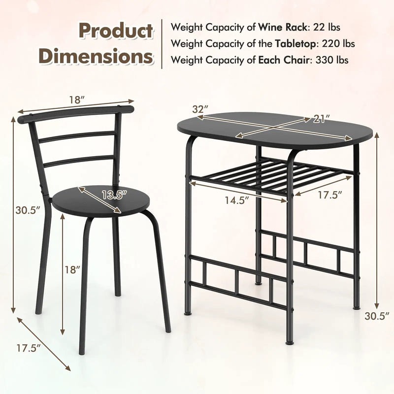 3 pcs Home Kitchen Bistro Pub Dining Table 2 Chairs Set by DirectDeals