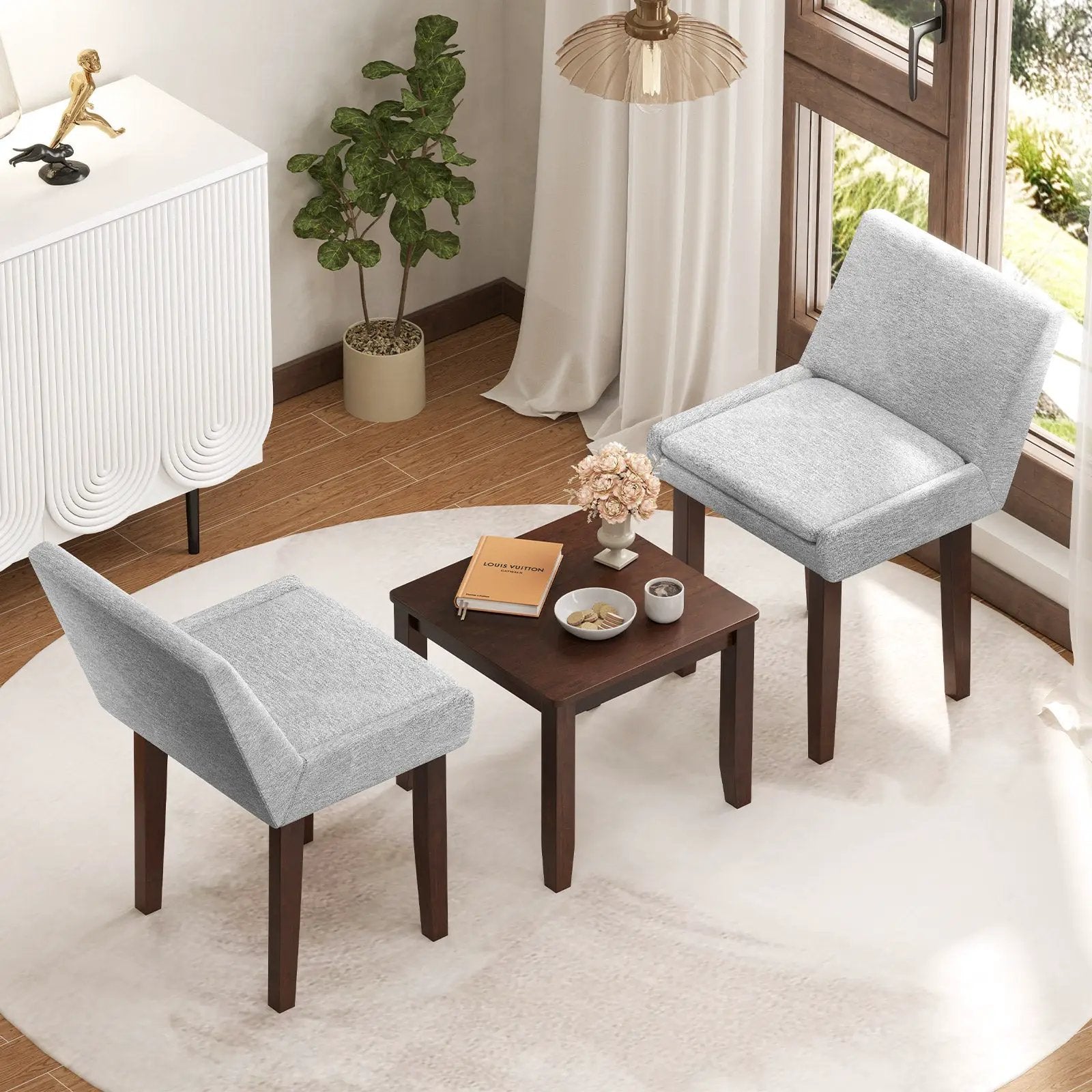 3-Piece Accent Table and Chair Set for Kitchen and Living Room-Brown & Gray by DirectDeals