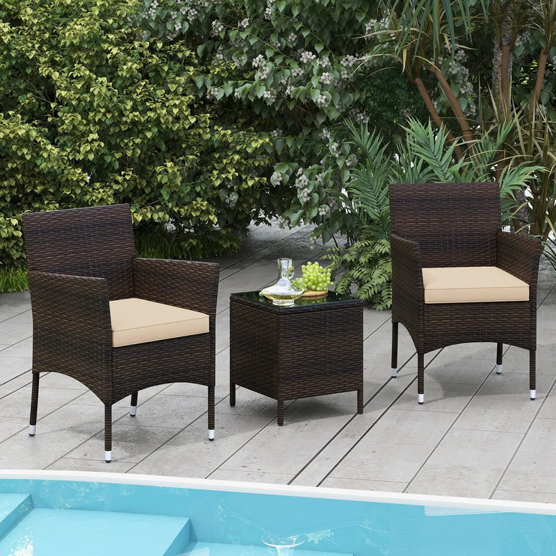 3 Pieces Outdoor Conversation Set with Cushioned Seat and Glass Tabletop by DirectDeals