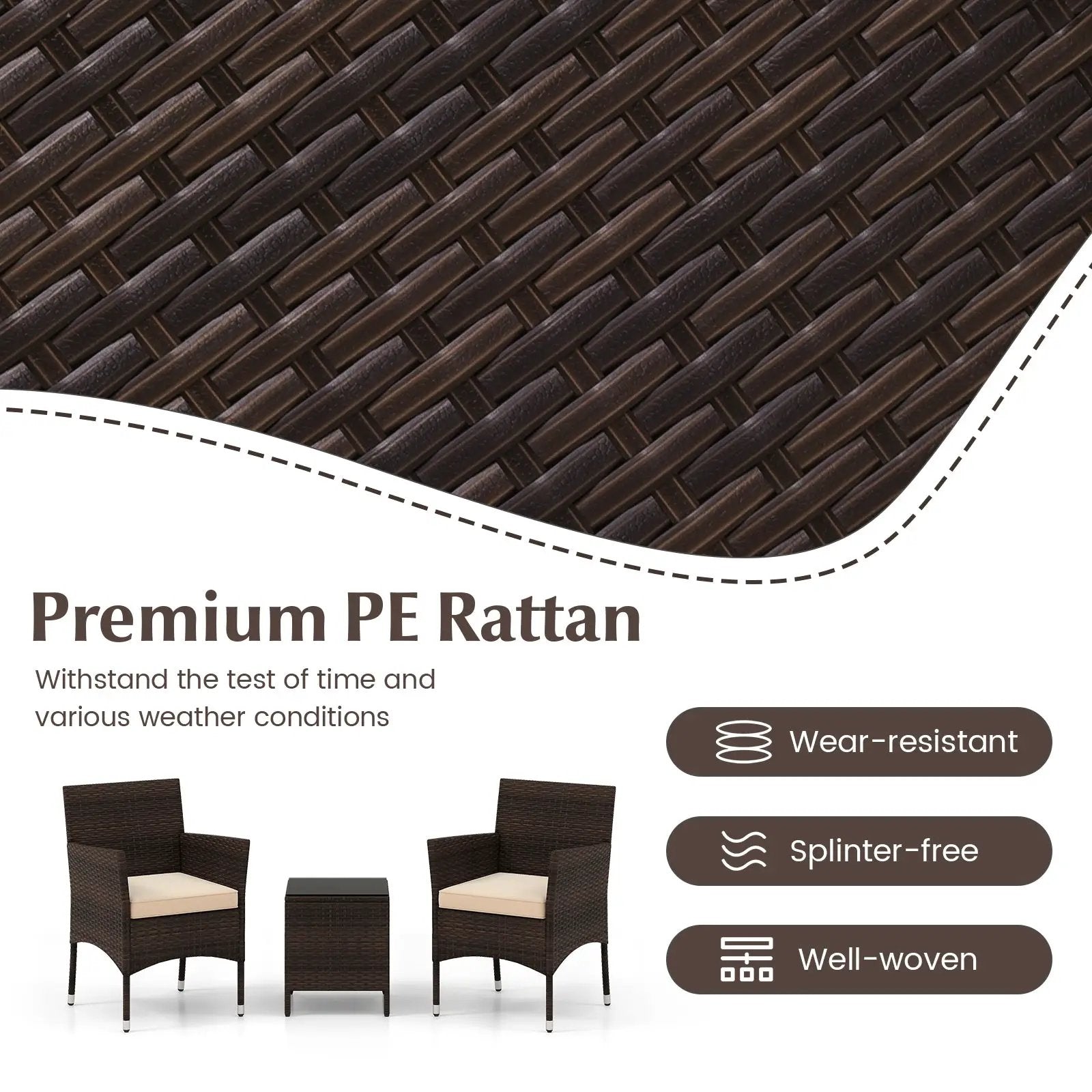 3 Pieces Outdoor Conversation Set with Cushioned Seat and Glass Tabletop by DirectDeals