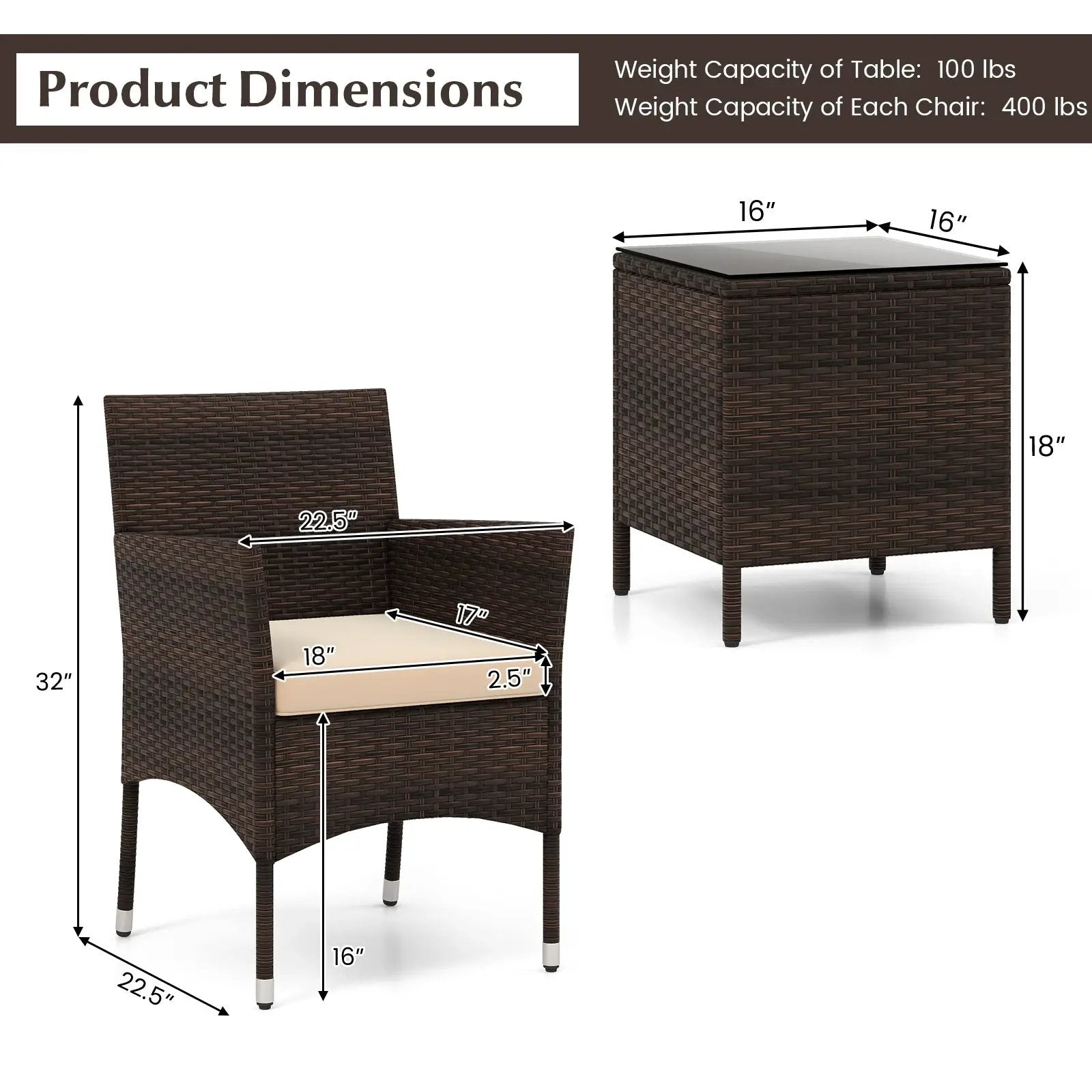 3 Pieces Outdoor Conversation Set with Cushioned Seat and Glass Tabletop by DirectDeals