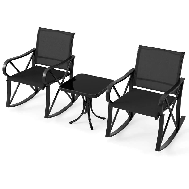 3 Piece Patio Rocking Set with Smooth Rocking Motion Outdoor Rocker Chair Bistro Set by DirectDeals