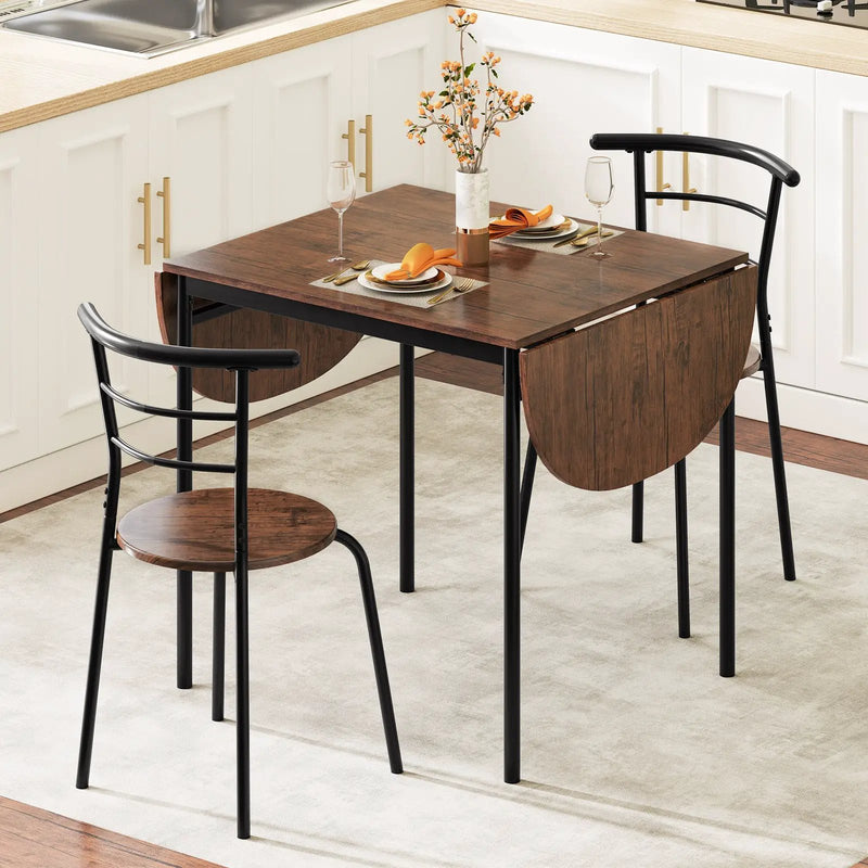 3 Pieces Dining Set with 2 Chairs and Modern Kitchen Table for Small Space-Brown by DirectDeals