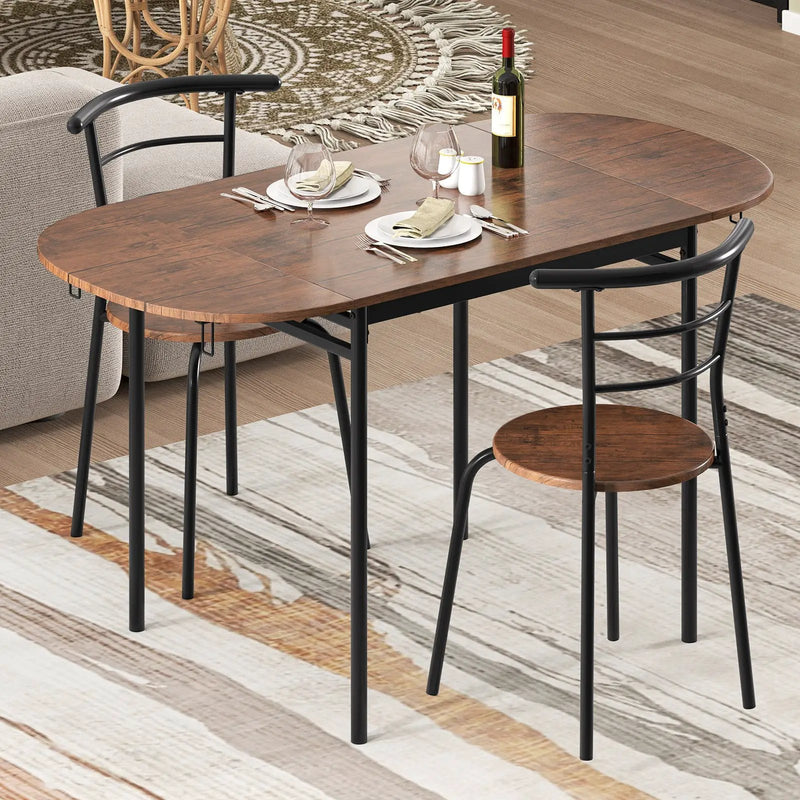 3 Pieces Dining Set with 2 Chairs and Modern Kitchen Table for Small Space-Brown by DirectDeals