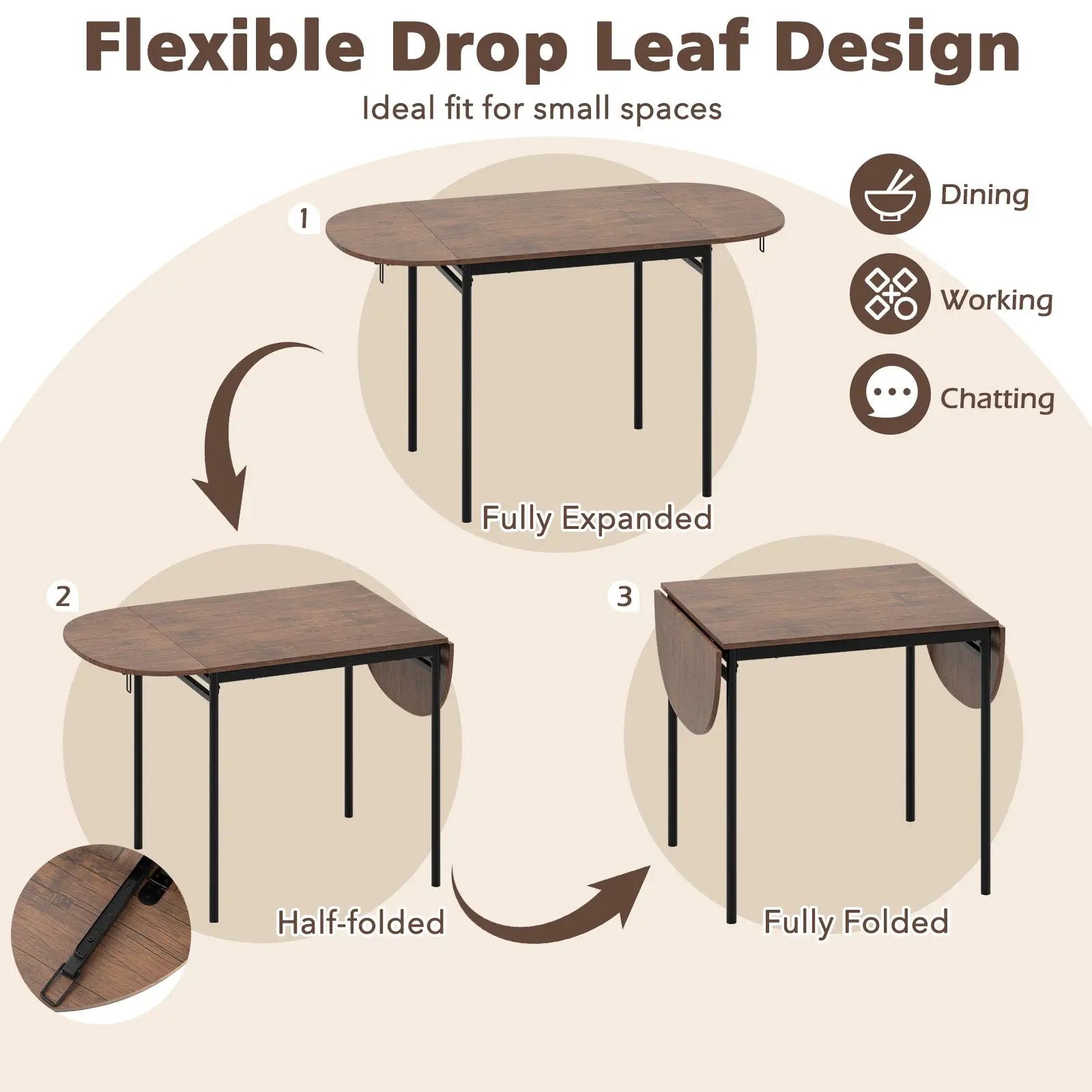3 Pieces Dining Set with 2 Chairs and Modern Kitchen Table for Small Space-Brown by DirectDeals