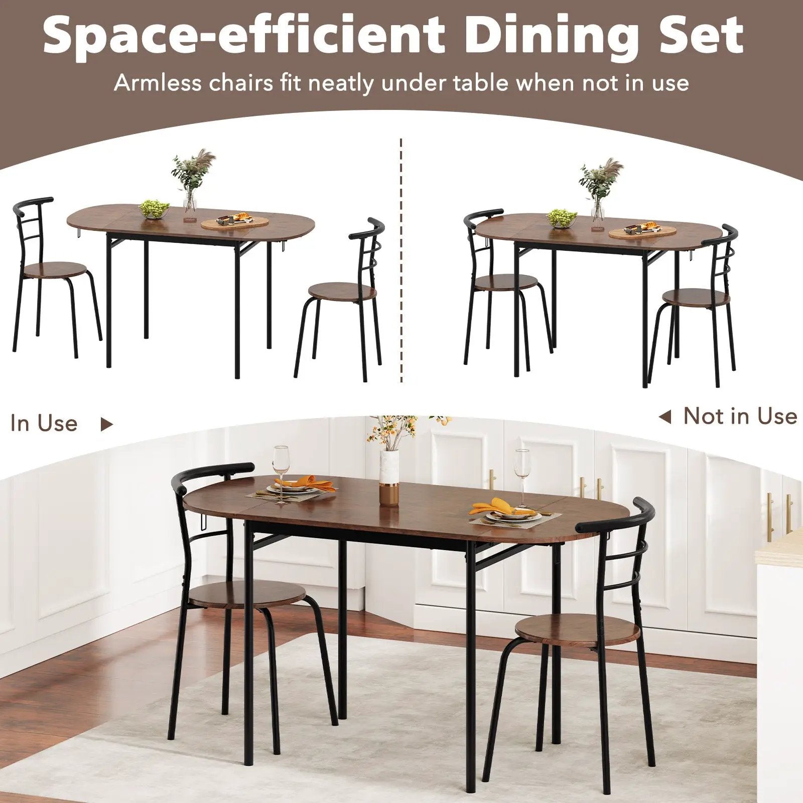 3 Pieces Dining Set with 2 Chairs and Modern Kitchen Table for Small Space-Brown by DirectDeals