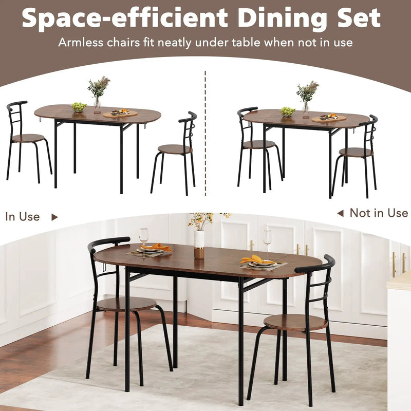 3 Pieces Dining Set with 2 Chairs and Modern Kitchen Table for Small Space-Brown by DirectDeals