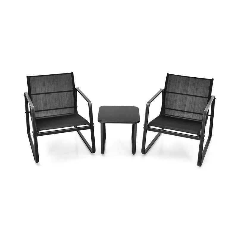 3 Pieces Patio Bistro Furniture Set with Glass Top Table Garden Deck-Black by DirectDeals