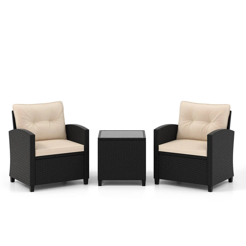 3 Pieces Patio Furniture Set with Tempered Glass Coffee Table by DirectDeals