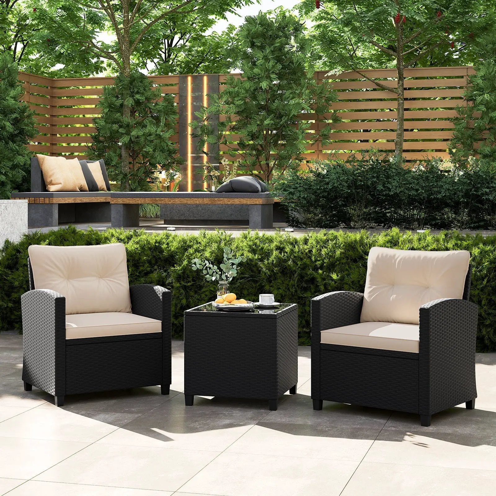 3 Pieces Patio Furniture Set with Tempered Glass Coffee Table by DirectDeals