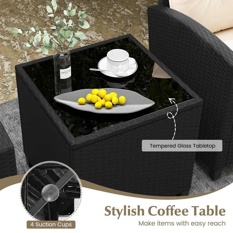 3 Pieces Patio Furniture Set with Tempered Glass Coffee Table by DirectDeals