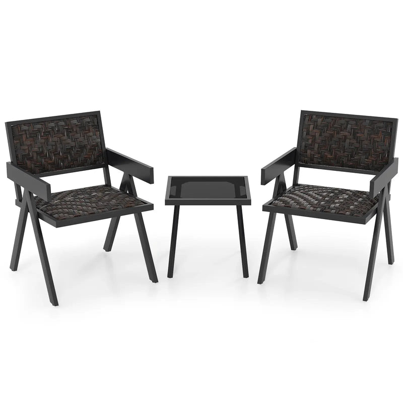 3 Pieces Patio PE Wicker Bistro Set with Quick-Drying Foam-Black by DirectDeals