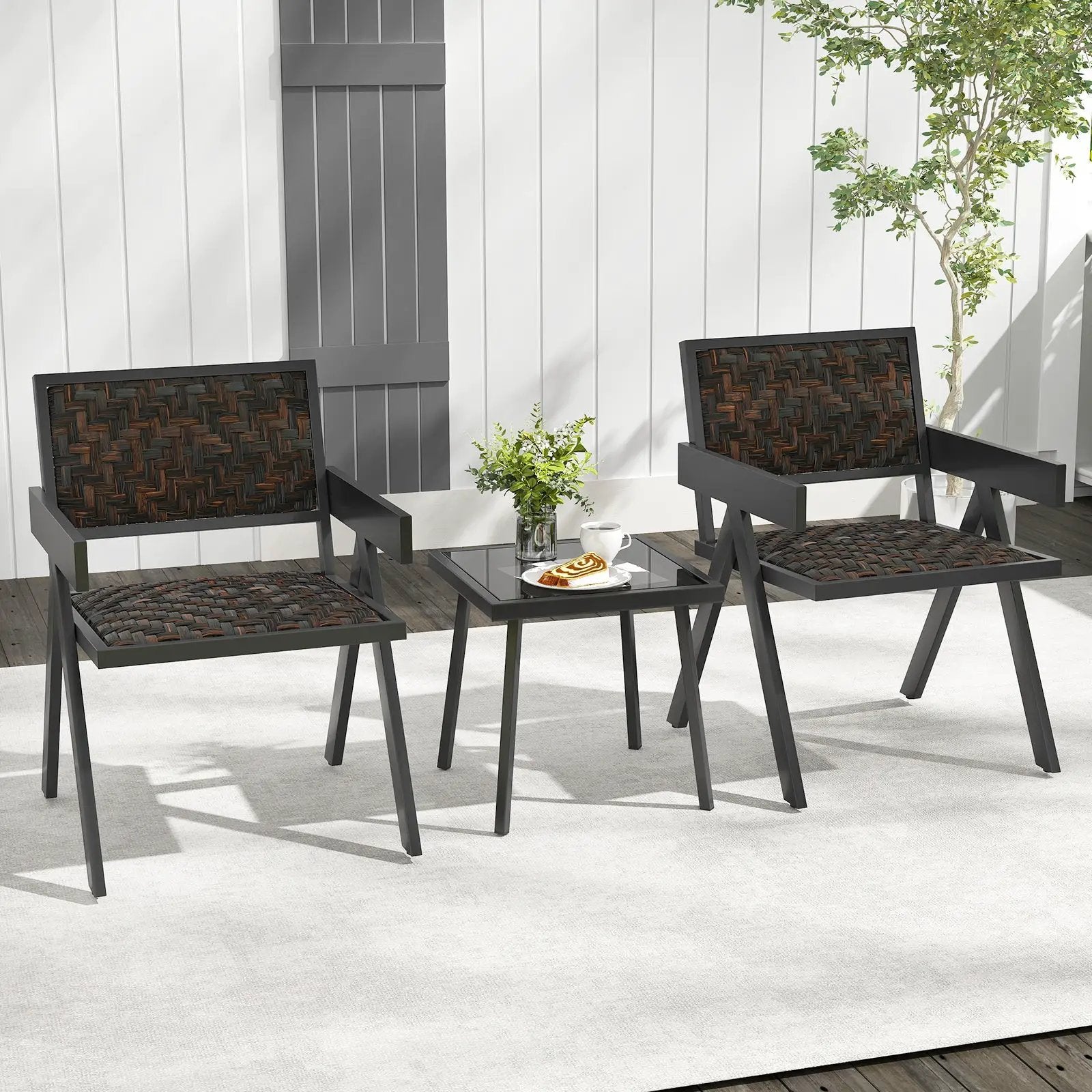 3 Pieces Patio PE Wicker Bistro Set with Quick-Drying Foam-Black by DirectDeals