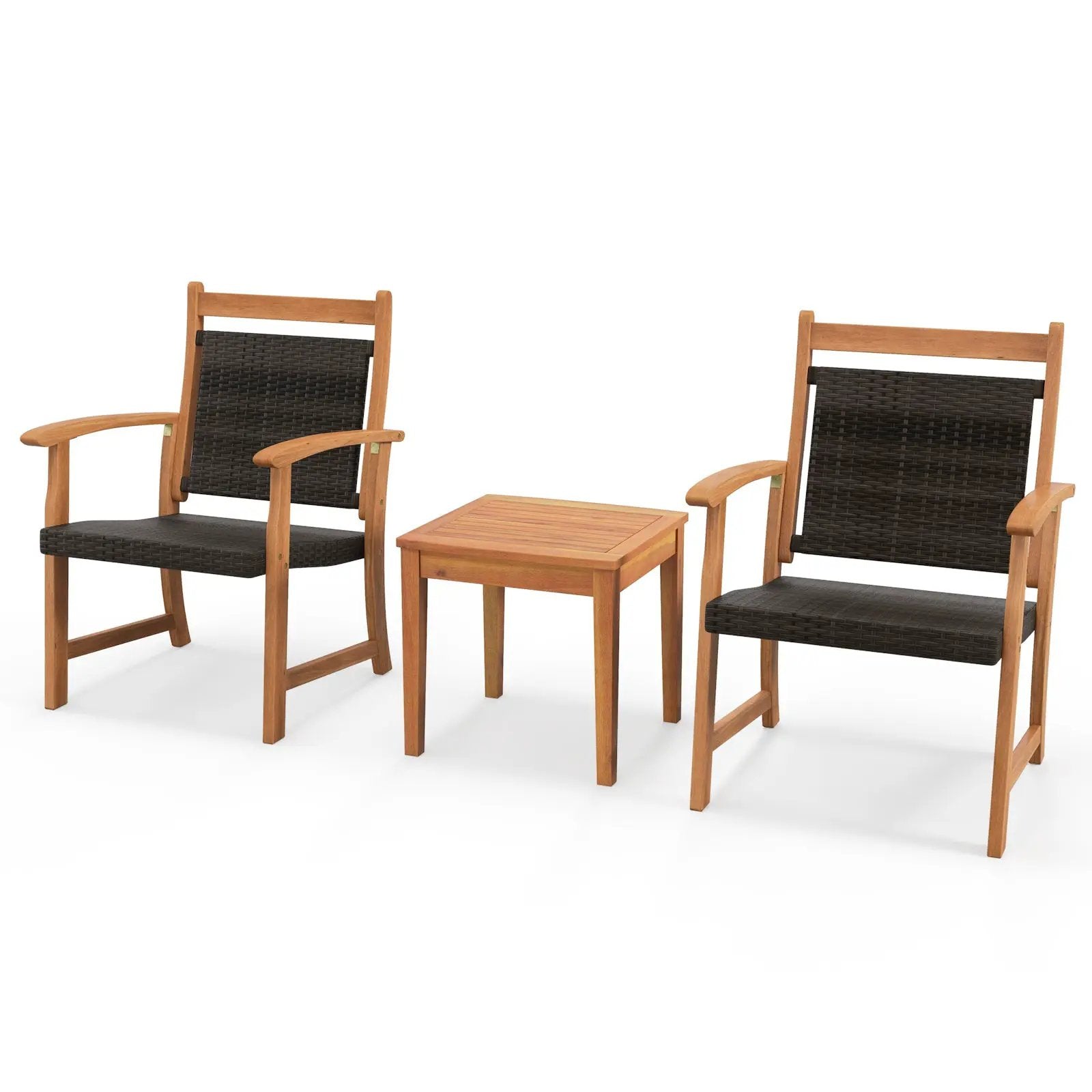 3 Pieces Rattan Bistro Set with Acacia Wood Frame for Garden by DirectDeals