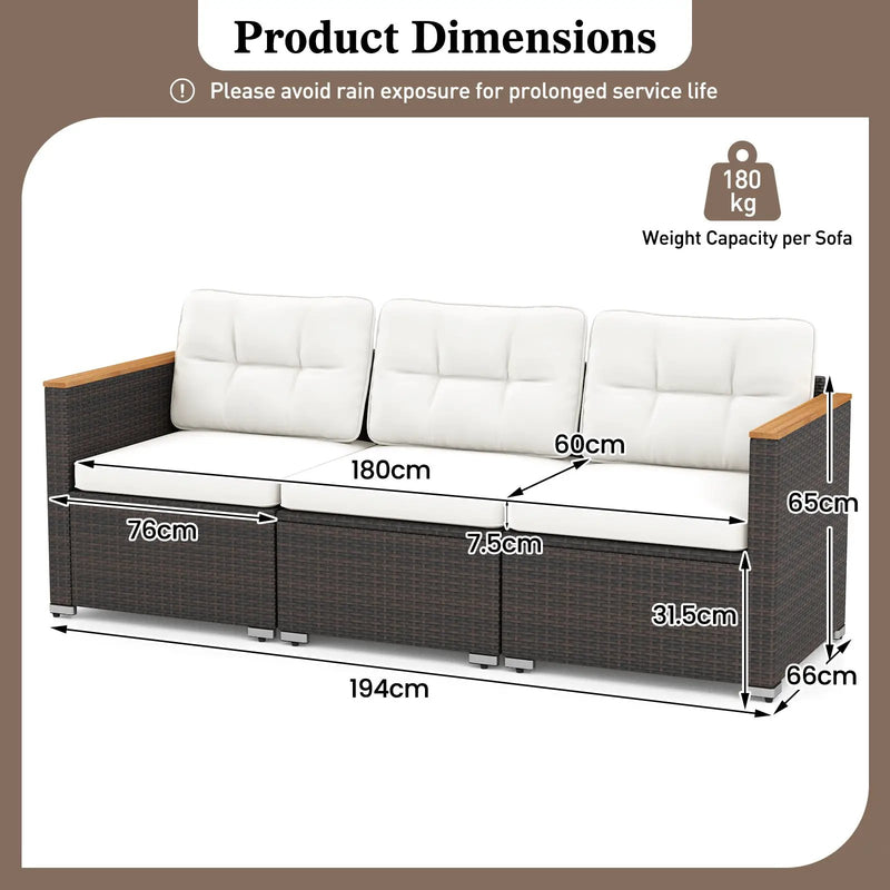 3-Seat Patio Couch Sofa with Deep Seating and Cushion-White by DirectDeals