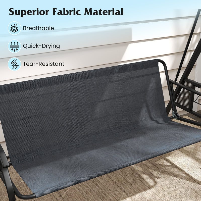 3-Seat Patio Swing Chair Porch Swing with Adjustable Canopy Thickened Cushions Pillow and Foldable Side Trays by DirectDeals