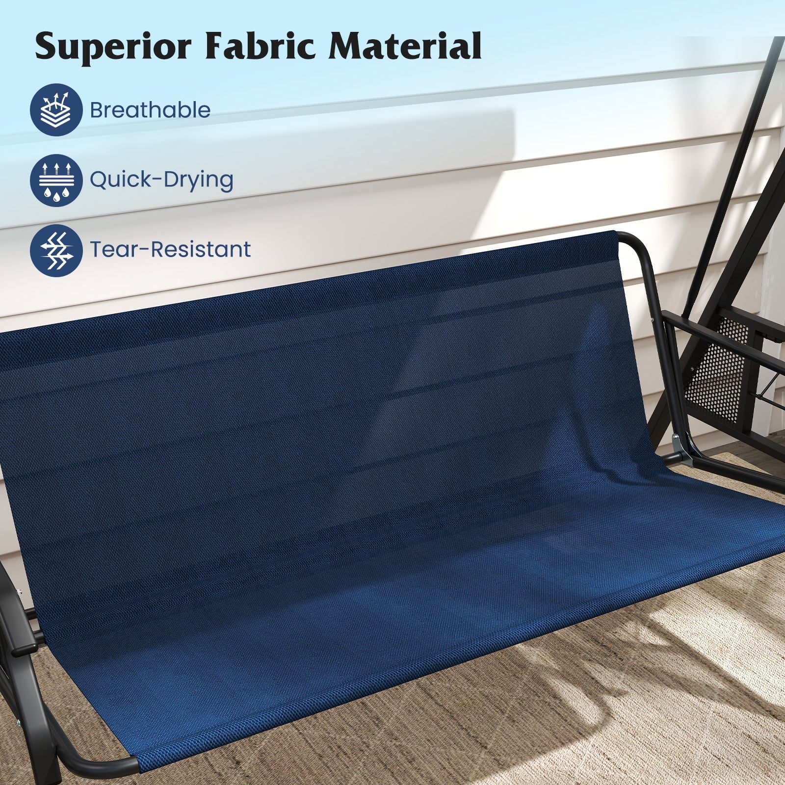 3-Seat Patio Swing Chair Porch Swing with Adjustable Canopy Thickened Cushions Pillow and Foldable Side Trays by DirectDeals