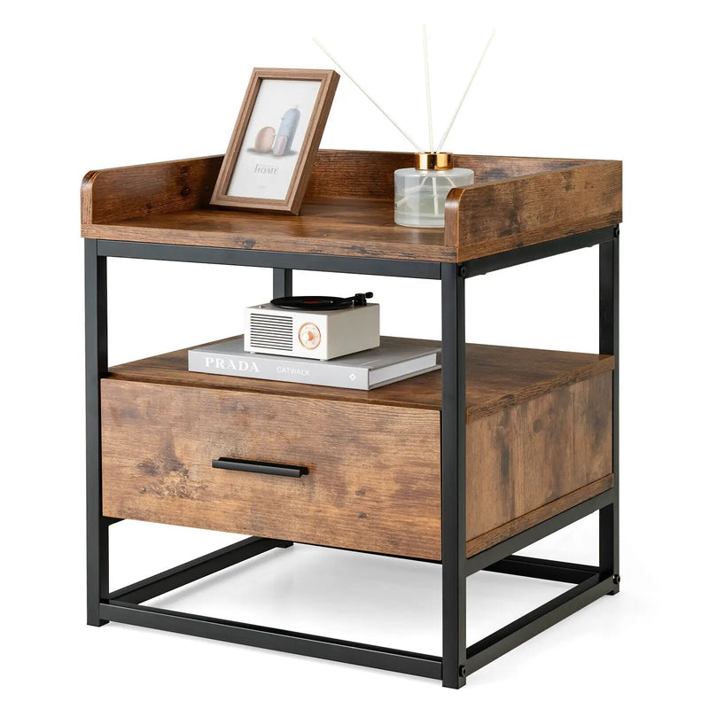 3-tier Nightstand with Drawer and Raised Top Baffles by DirectDeals