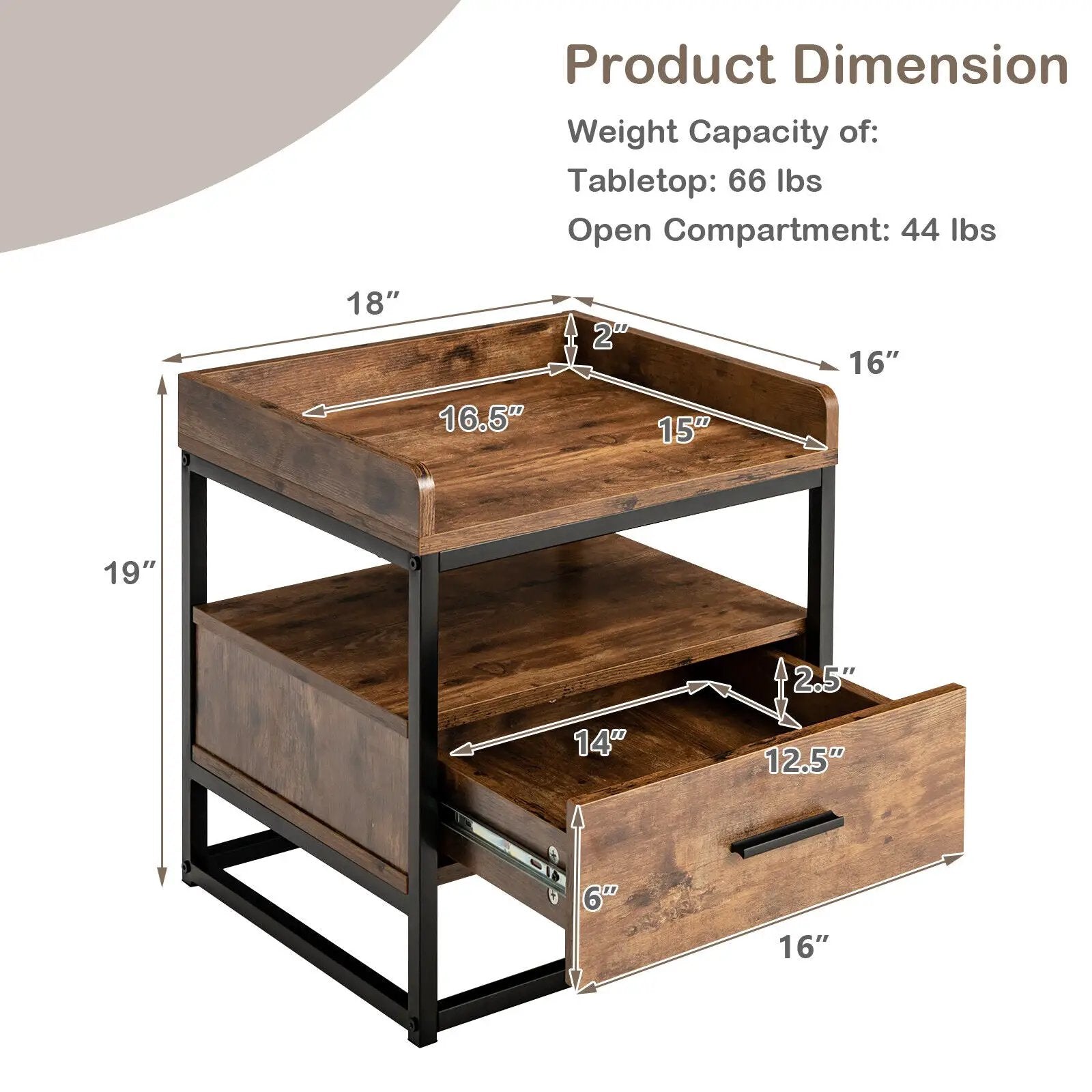 3-tier Nightstand with Drawer and Raised Top Baffles by DirectDeals