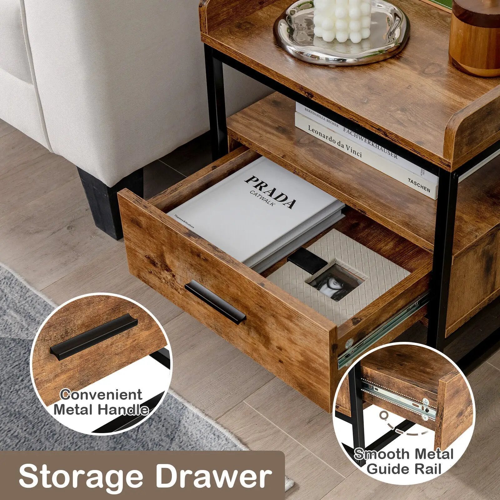 3-tier Nightstand with Drawer and Raised Top Baffles by DirectDeals