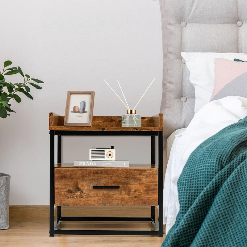 3-tier Nightstand with Drawer and Raised Top Baffles by DirectDeals