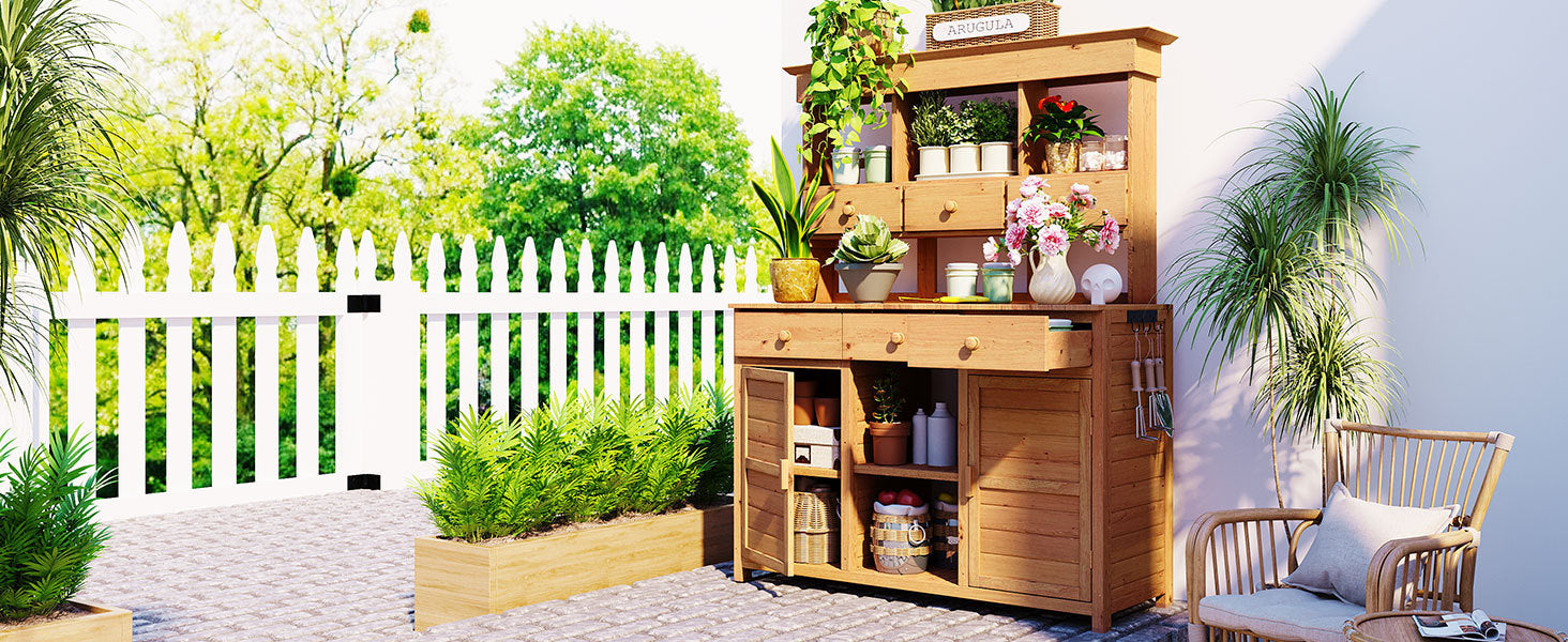 TOPMAX 65.7'' Tall Garden Potting Bench Table with Hutch by HouseOfZazla