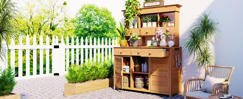 TOPMAX 65.7'' Tall Garden Potting Bench Table with Hutch by HouseOfZazla