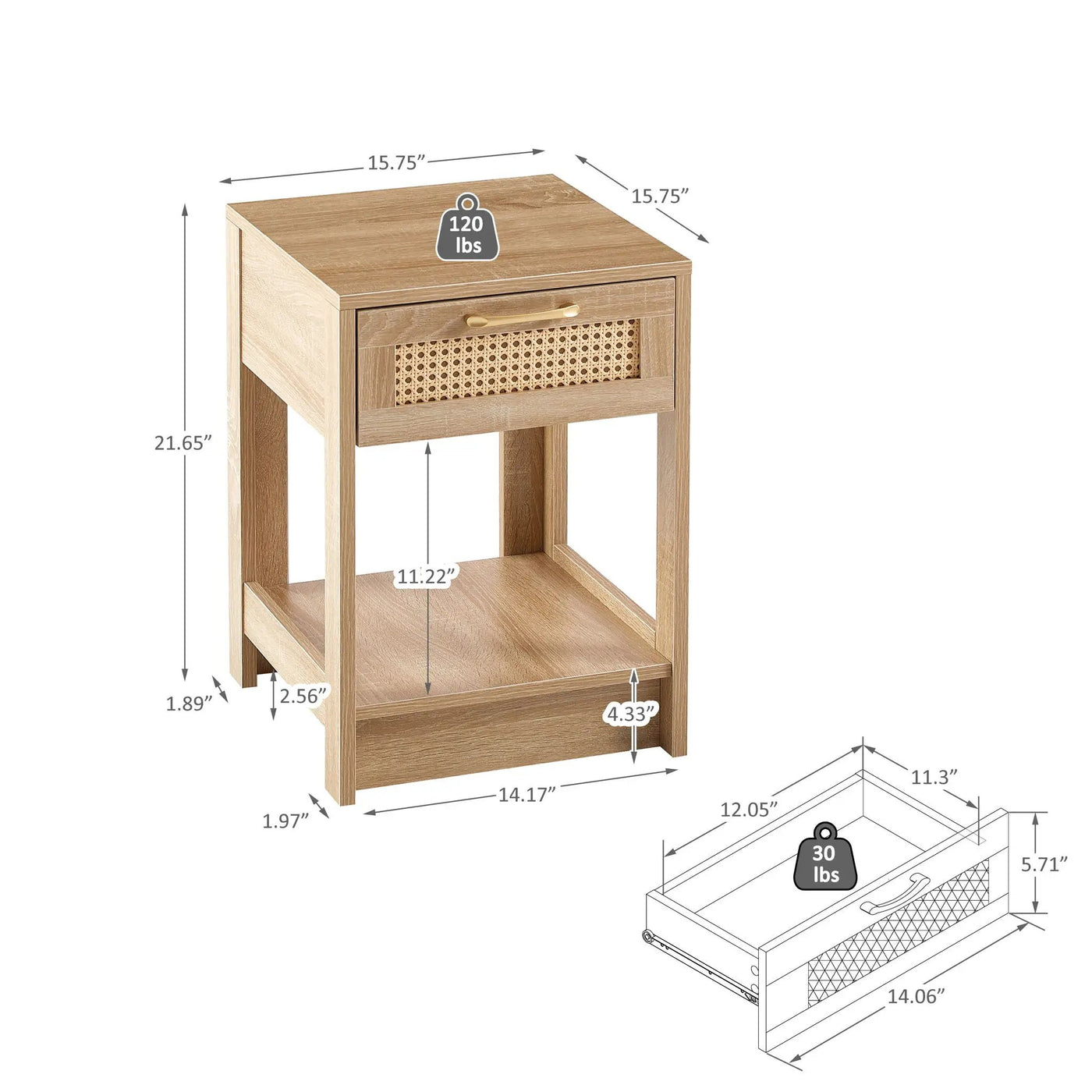 15.75" Rattan End Table With Drawer, Modern Nightstand, Side Table For Living Room, Bedroom by Unique Piece Furniture