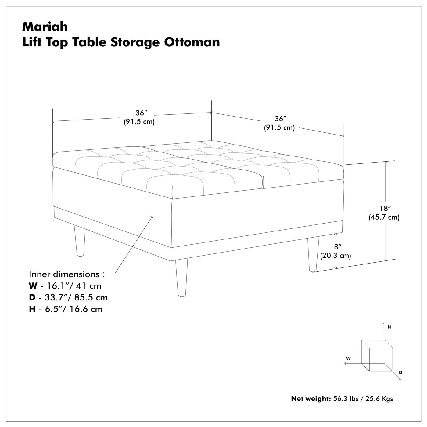 Mariah - Upholstered Lift Top Table Storage Ottoman by HouseOfZazla
