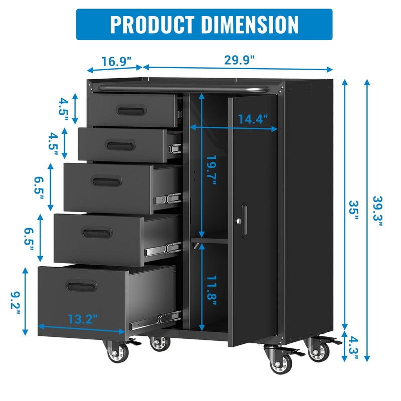Metal Tool Garage Storage Cabinet with 5 Drawers and 1 Door by HouseOfZazla