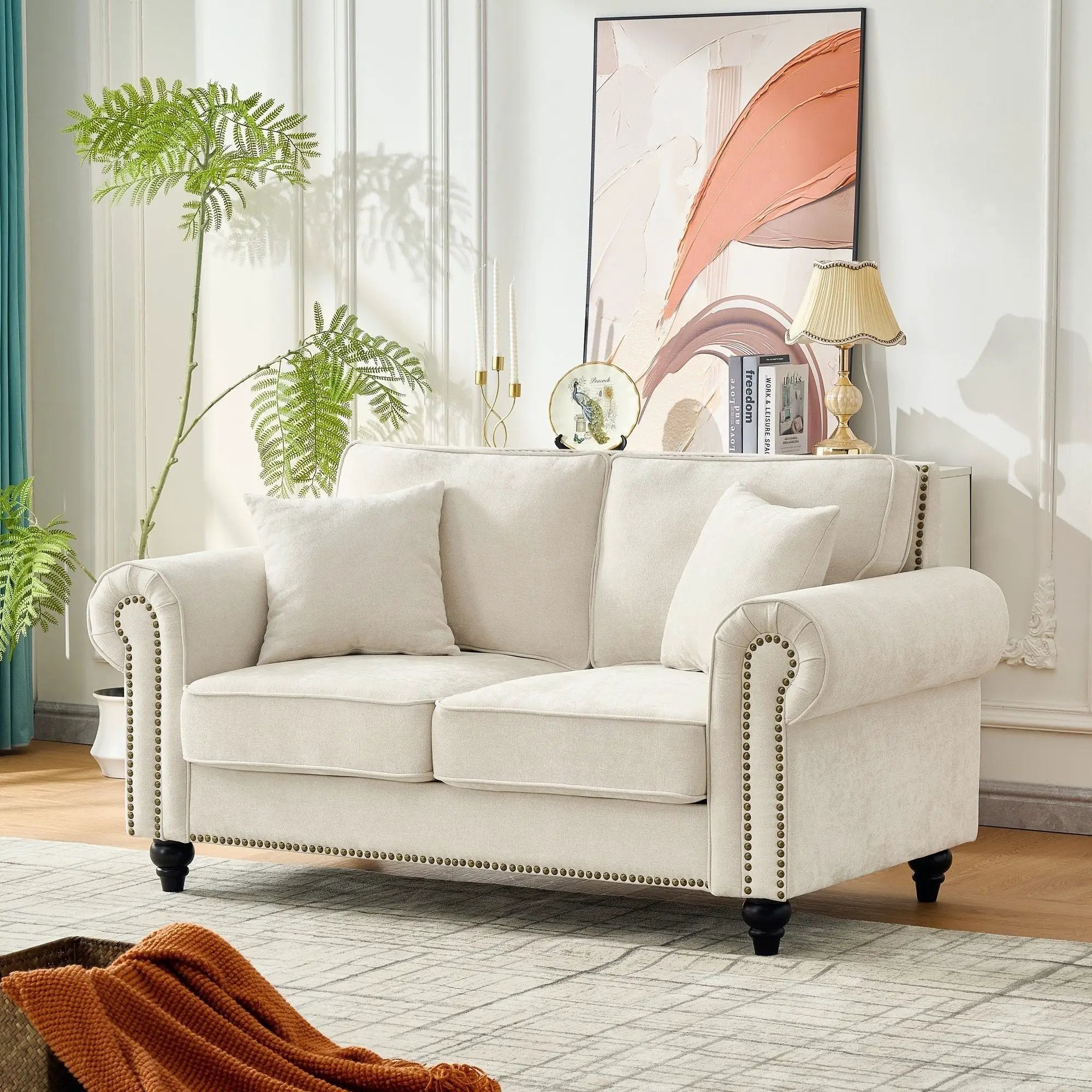 2 Seater Sofa With Rolled Arms, Tufted Upholstered Couch by Unique Piece Furniture