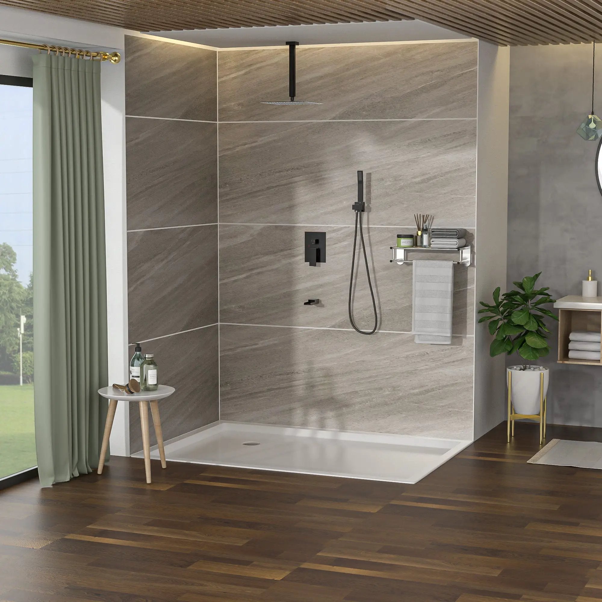 Shower System With Waterfall Tub Spout And 16" Ceiling Mount Square Rain Shower - Oil-Rubbed Bronze by HouseOfZazla