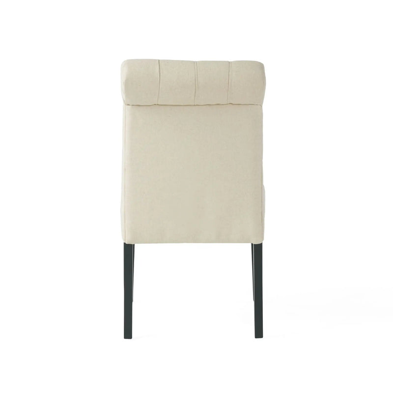 Dining Rolltop Chairs (Set of 2), Upholstered Armless Chair With Wood Leg - Ivory by HouseOfZazla