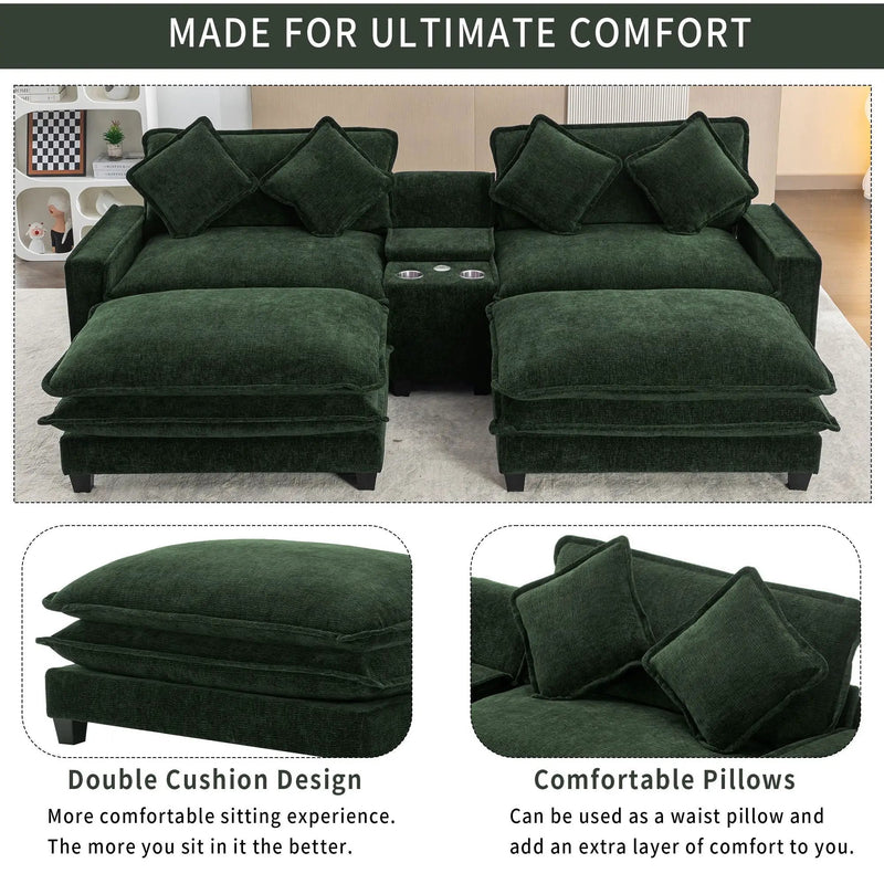 Sectional Sofa Upholstered Sofa With Two Removable Ottoman, Two USB Ports, Two Cup Holders And Large Storage Box For Living Room by HouseOfZazla