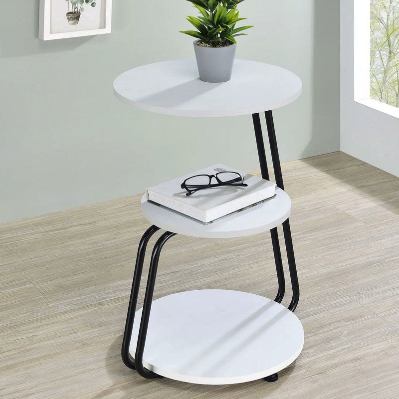 Dixon - 3 Tier Round Accent Side Table With Slim Legs - White / Black by HouseOfZazla