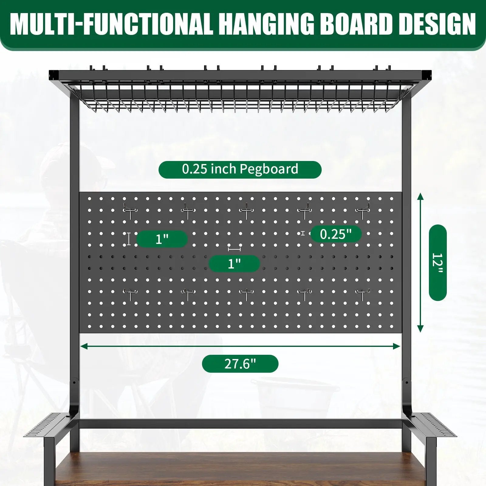 Fishing Rod Storage Rack With Pegboard, Rolling Tackle Organizer Cart - Black by HouseOfZazla