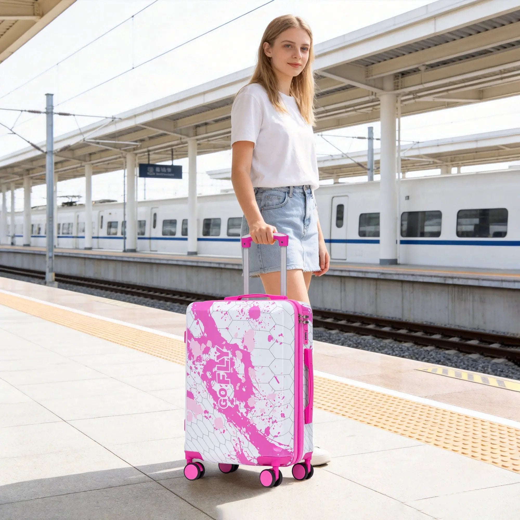 20 Inch PC Spinner Wheel Luggage - Pink by HouseOfZazla