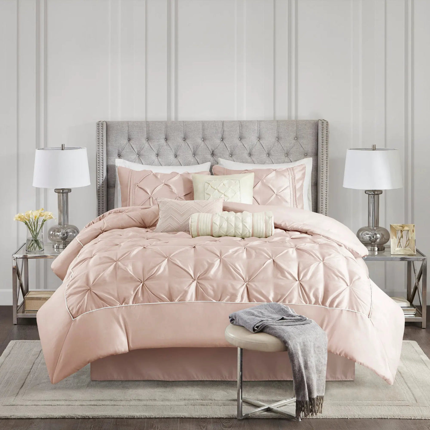 7-Piece Full 100% Polyester Pieced Pleated Tufted Comforter Set by HouseOfZazla