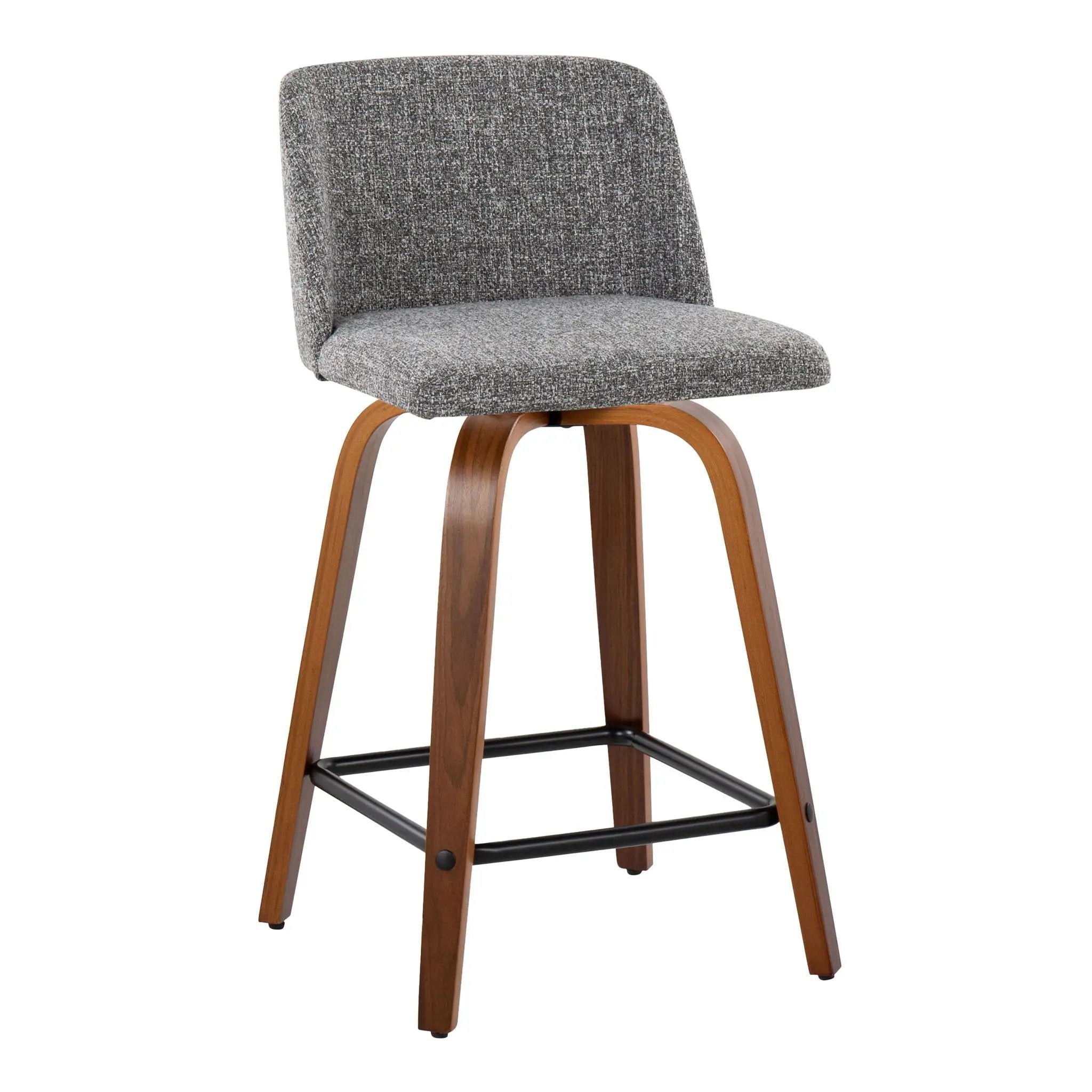 Toriano - Mid Century Modern Fixed Height Counter Stool With Swivel With Square Footrest (Set of 2) by HouseOfZazla