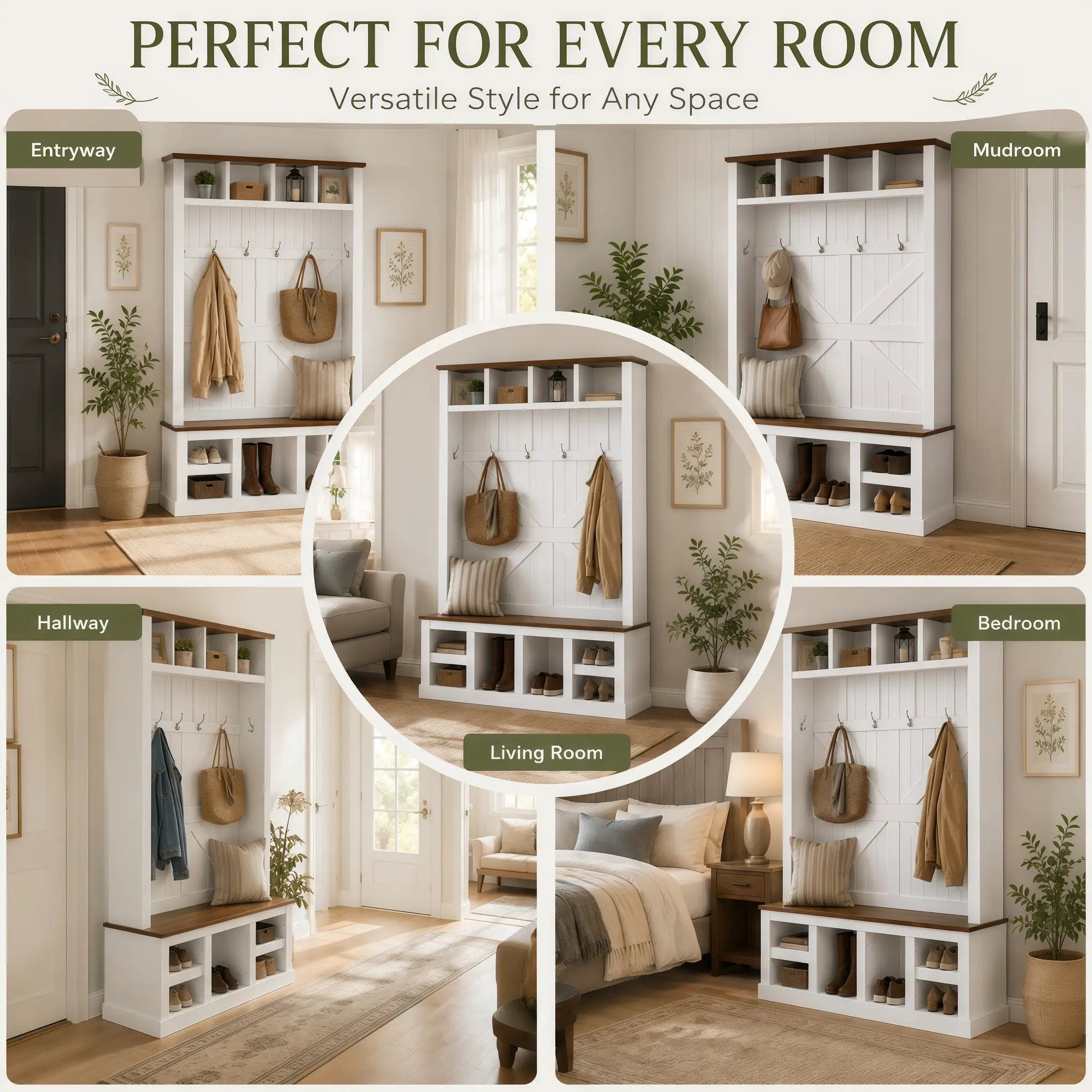 Farmhouse Hall Tree with Bench and Shoe Storage by HouseOfZazla