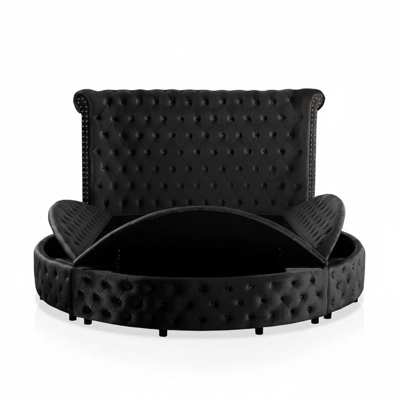 Glam Button Tufted Wingback Round Bed With Storage And USB Ports by HouseOfZazla