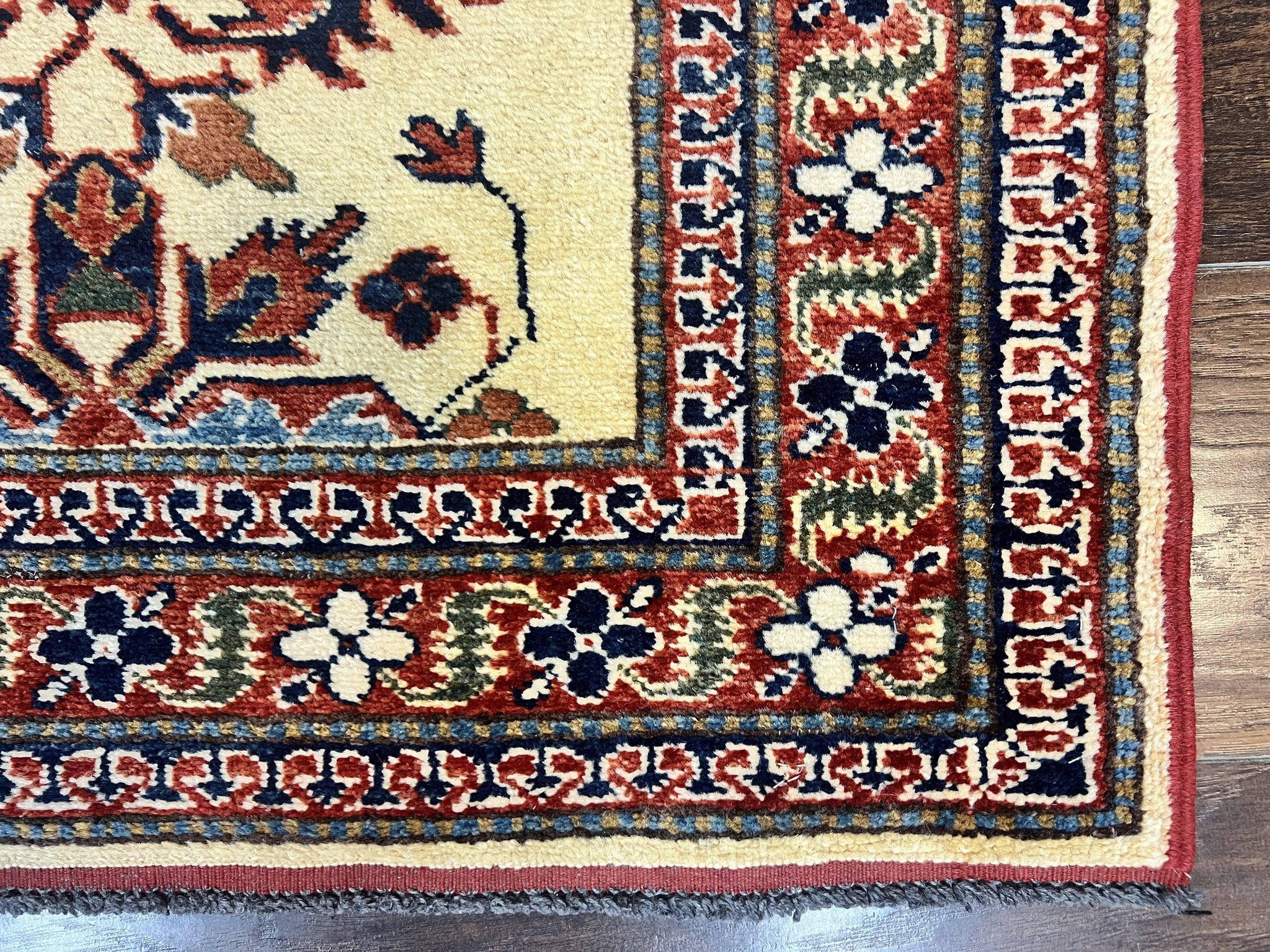 Afghan Heriz Runner Rug 2.9 x 12, Vintage Hand Knotted Persian Carpet for Hallway, 12ft Runner, Wool, Cream by Jewel Rugs